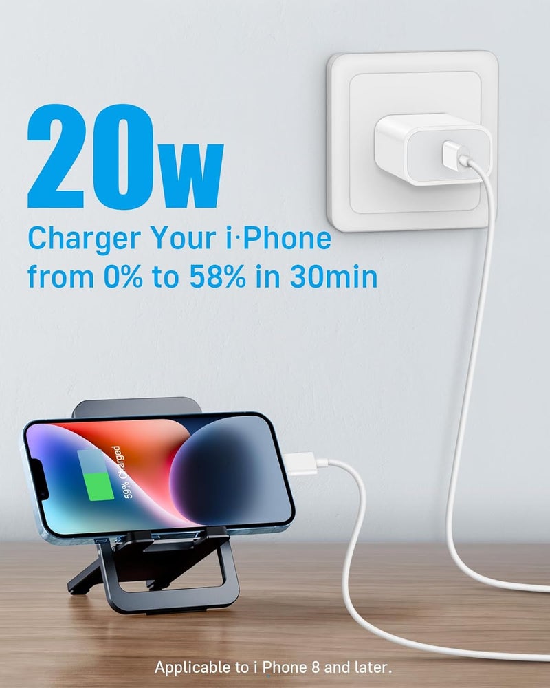 LCXX 10FT Charger for iPhone 20W Fast Charging [MFi Certified, 2-Pack] USB-C PD Block & Extra Long Cable Compatible with iPhone 14/13/12/11/Pro/Plus/Max/Mini/SE, iPad & More - Image 2